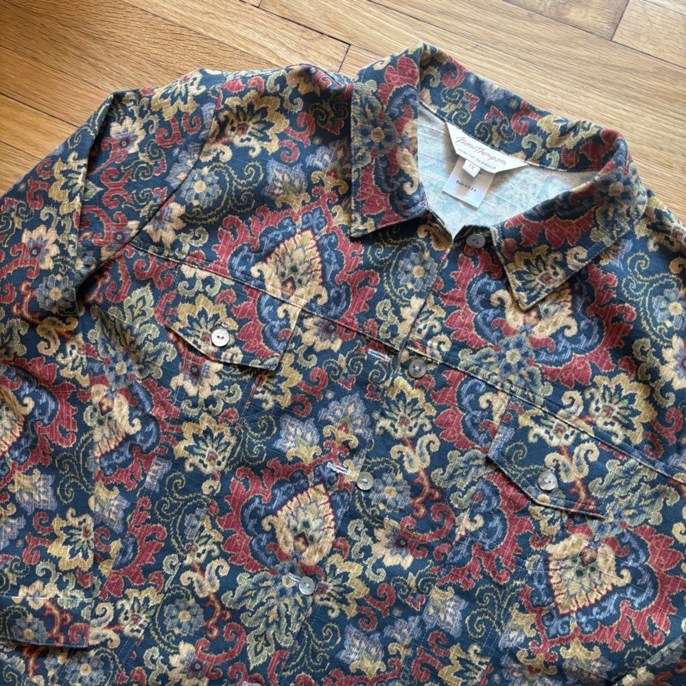 Vtg 90s Damask Print 100% Cotton Jacket Women's 1x Grandmacore Button Up Boxy